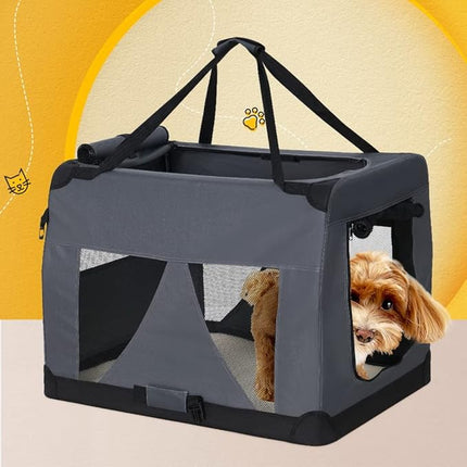 i.Pet Pet Carrier, 82 x 58 x 58cm 600D Oxford Extra Large Dog Crate Cat Carriers Foldable Bag Soft Sided Collapsible Travel Handbag Pets Products, Portable Removable Roof Cover Side Pocket Grey