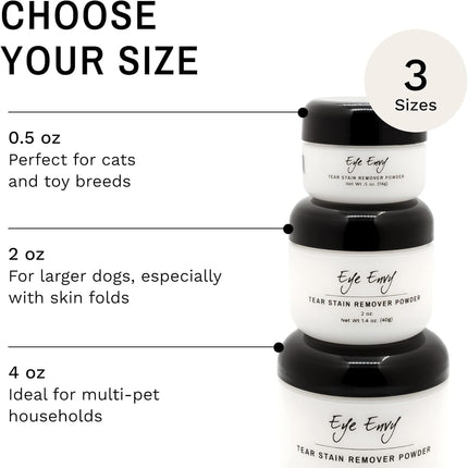 Eye Envy Tear Stain Remover Powder for Dogs and Cats. Natural, Safe Formula. Apply Around Eyes. Absorbs and Cleans Tears and Staining. Keeps Area Dry. Made in The USA. (.5 oz)
