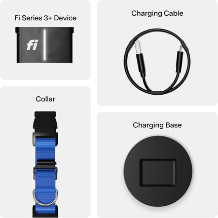 Fi New Series 3+ Smart Dog Tracker Collar [12 Month Membership Included] GPS Tracker for Dogs with Health & Behavior Monitoring, Escape Alerts, Waterproof, LED, Apple Watch Compatible (Blue, Medium)