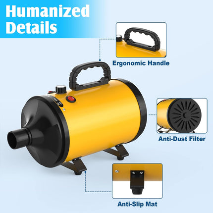 ADVWIN Dog Dryer, Pet Grooming Blow Dryer with Adjustable Speed, High Velocity Dog Hair Dryer with 4 Different Nozzles, Orange