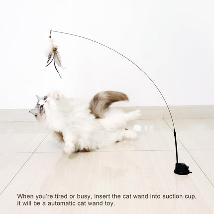 Cat Wand Toys with Suction Cup, Interactive Bird Simulation Cat Toy Set,Cat Teaser Cat Toys,Flexible Steel Wire and 3Pcs Replacement Feather Refills with Bells