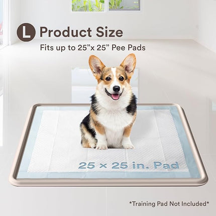 Pee Pad Tray Holder for Dogs - No Spill Raised Lip High Edge Silicone Mat, Extra Thick and Non-Slip for Indoor Floor Protection, Fits Up To 25 x 25 in. Square Potty Training Pads (Large, Beige)
