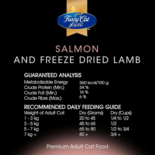 Fussy Cat Luxe Dry Cat Food, Salmon and Freeze Dried Lamb 750g - Real Salmon & Freeze-Dried Lamb for Premium Taste, 34% Protein & Complete Nutrition