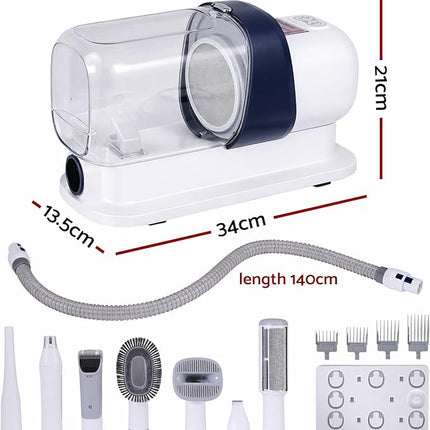 Pet Grooming Kit Vacuum Hair Dryer Clipper Brushes Cleaning White 7in1