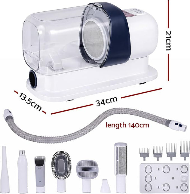 Pet Grooming Kit Vacuum Hair Dryer Clipper Brushes Cleaning White 7in1