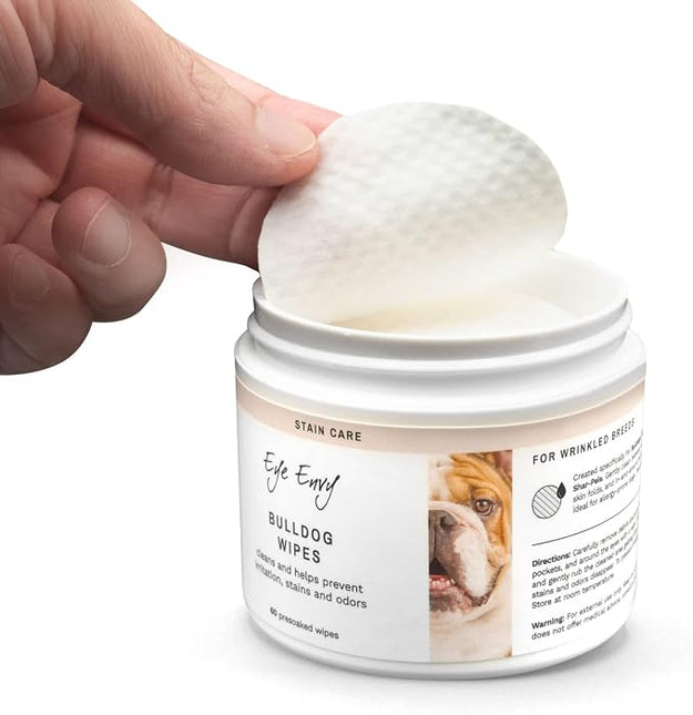 Eye Envy Bulldog Wrinkle Wipes for French, Pug, English Bulldogs , USA Made - 60 Count