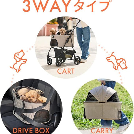 Iris Ohyama TPC-990 3-Way Pet Cart, for Small Dogs, Medium Dogs, Navy, Separated Type, Foldable,