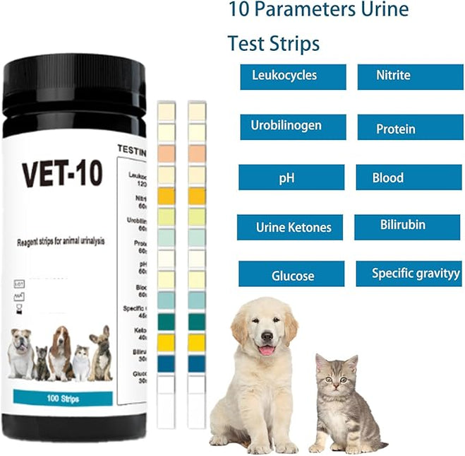10-Parameter Urine Test Strips 10 in 1 UTI Test Kit for Cat & Dog Pets Diabetes Urinalysis Testing Urinalysis Reagent Strips Multi-Parameter Urine Test Strip for Urinary Tract InfectionUTI