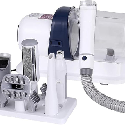 Pet Grooming Kit Vacuum Hair Dryer Clipper Brushes Cleaning White 7in1