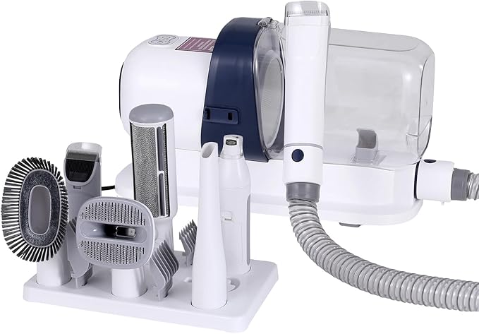 Pet Grooming Kit Vacuum Hair Dryer Clipper Brushes Cleaning White 7in1