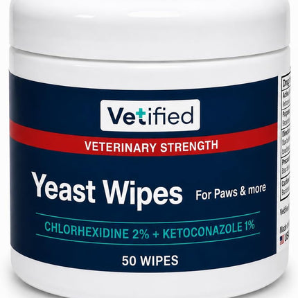 Yeast Wipes for Dogs & Cats (Veterinary Strength) Paws, Skin Folds & Odor – Chlorhexidine + Ketoconazole Antifungal Antibacterial Wipes