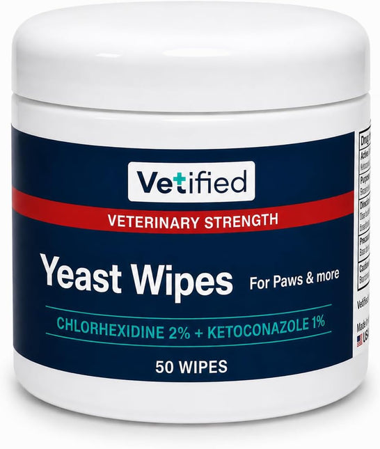 Yeast Wipes for Dogs & Cats (Veterinary Strength) Paws, Skin Folds & Odor – Chlorhexidine + Ketoconazole Antifungal Antibacterial Wipes
