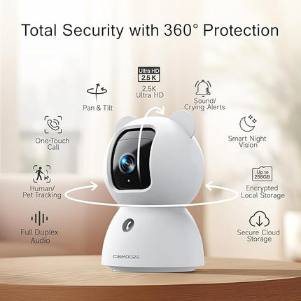 2.5K Indoor Camera 2Pack, Free AI Person/Pet/Cry Detection, 4MP Pet/Dog/Cat/Baby Camera