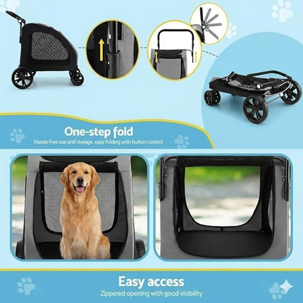 Grozy Heavy Duty Foldable Large Dog Stroller for Extra Large Dogs with EVA Wheels