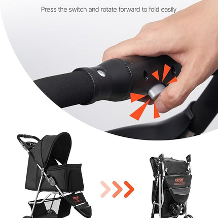 VEVOR Pet Stroller, 35 lbs Weight Capacity, Foldable Dog Stroller Cart, 3 Wheels Cats Strollers with Mesh Windows and Cup Holders