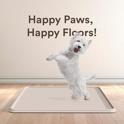 Pee Pad Tray Holder for Dogs - No Spill Raised Lip High Edge Silicone Mat, Extra Thick and Non-Slip for Indoor Floor Protection, Fits Up To 25 x 25 in. Square Potty Training Pads (Large, Beige)