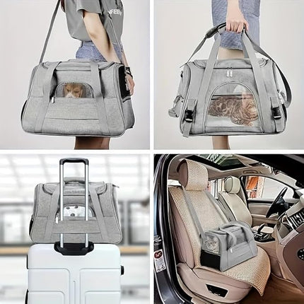 Soft-Sided Cat/Dog/Pet Carrier, Collapsible Pets Travel Carriers for Big Cats/Small Dogs with Shoulder Strap & Removable Mat, Mesh Puppy Carry Bag, Up to 16 Lbs, TSA Airline Approved(Gray)
