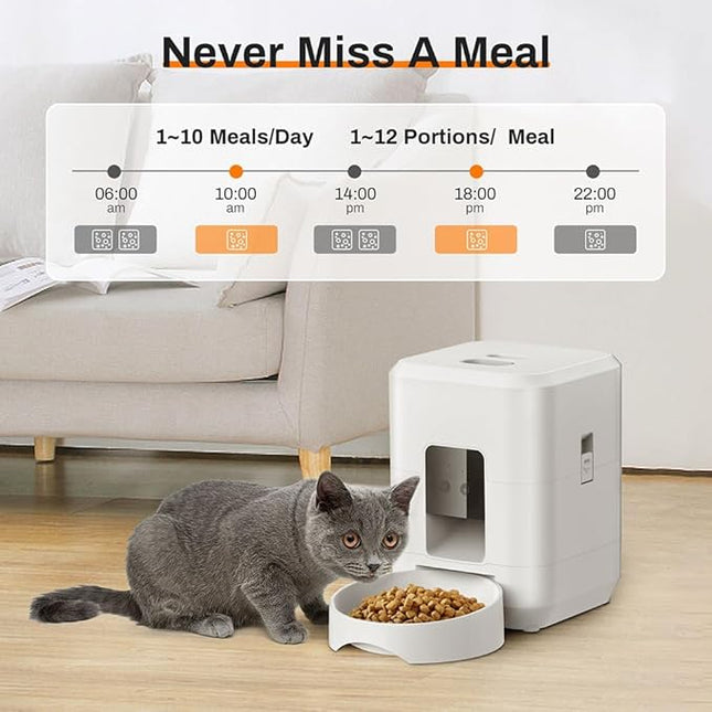 UanTii 2L Smart Pet Feeder Tuya WiFi Automatic Cat Dog Food Dispenser 2L with Food Bowl App Remote Feeding Intelligent Dry Food Dispenser (White)