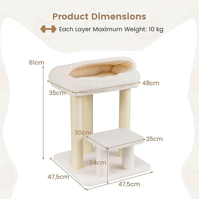 Costway Small Cat Tree for Indoor Cats, Kitty Tower with Comfy Plush Top Perch Bed, Sisal Scratching Posts