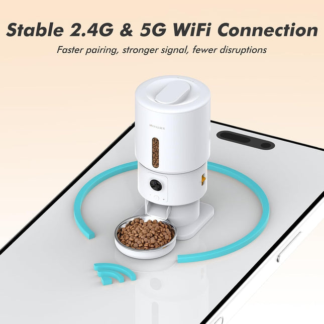 Nityers Automatic Cat Feeder with Camera, 5G WiFi Automatic Dog Feeder, Up to 15mm Kibbles, 5L Large Capacity, 1080P HD
