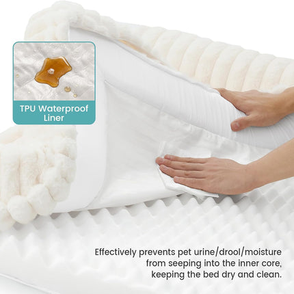 Cozy KISS Cute Dog Bed for Medium Dogs, Faux Rabbit Fur Orthopedic Foam (Cream, 30" L x 20" W x 6" Th)