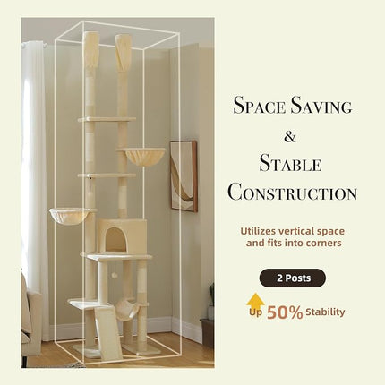 PAWZ Road Floor to Ceiling Cat Tree, 85–112" Tall Cat Tower with Dual Posts