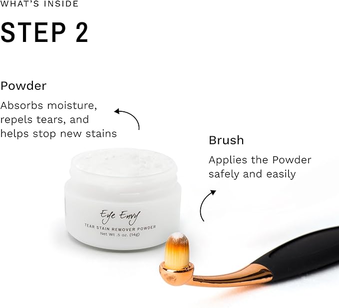 Product Energy Guide Eye Envy Cat Tear Stain Remover Starter Kit with ProPowder Brush. Stain Solution, Applicator Pads, Stain Powder, and Small Applicator Brush. Tear Stain Cleaning Kit. Lasts 30-45 Days. Made in USA.