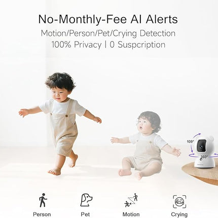 2.5K Indoor Camera 2Pack, Free AI Person/Pet/Cry Detection, 4MP Pet/Dog/Cat/Baby Camera