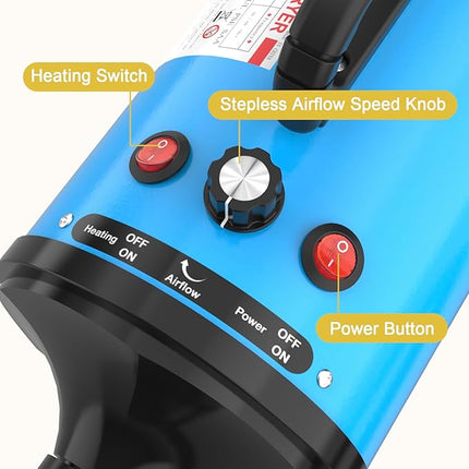 ADVWIN Dog Dryer, Pet Grooming Blow Dryer with Adjustable Speed, 3 Different Nozzles,Blue
