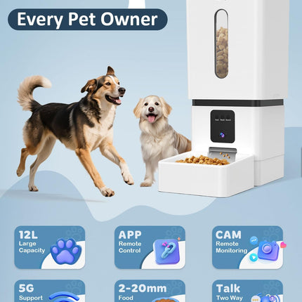 Automatic Dog Feeder Large Breed with Camera - 12L/50 Cups 5G WiFi App Control Dog Food Dispenser