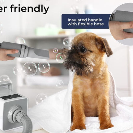 PaWz Pet Grooming Hair Dryer Dog Cat Speed Blower Heater Low Noise 3200W White, Anion Wind Hairdryer, Dog Grooming Kit with Hair Brush, Thermal and Airflow Control, Insulated Handle, Large Touch Panel