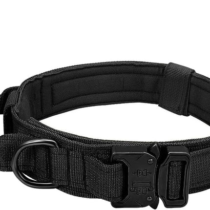 Military Tactical Dog Collar Heavy Duty Pet Collar with Metal Buckle Adjustable Black XL