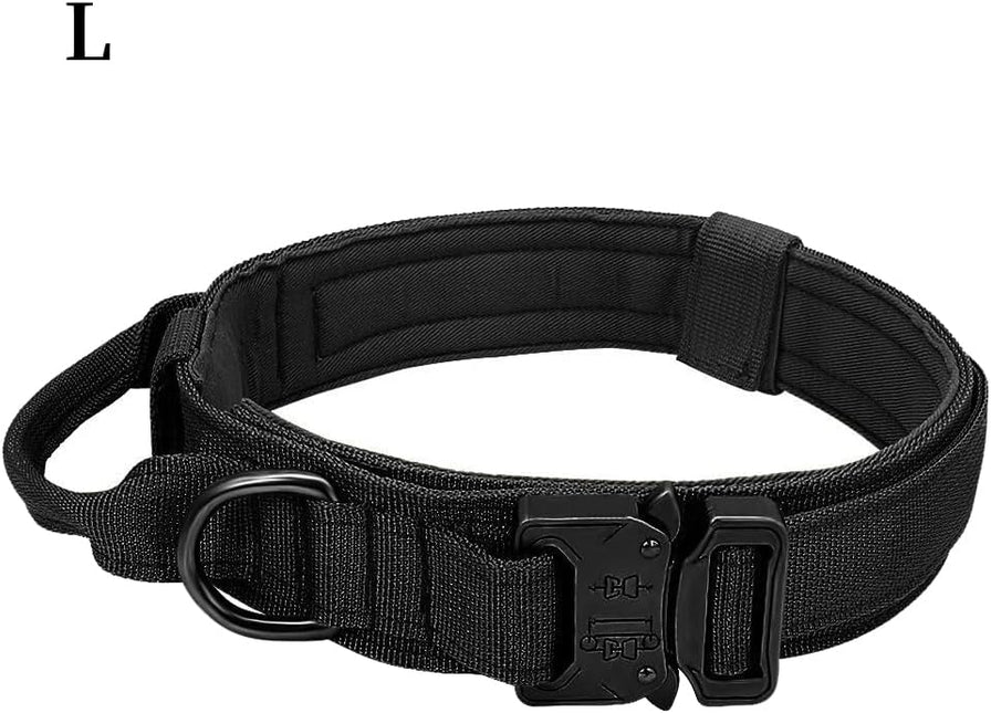 Military Tactical Dog Collar Heavy Duty Pet Collar with Metal Buckle Adjustable Black XL