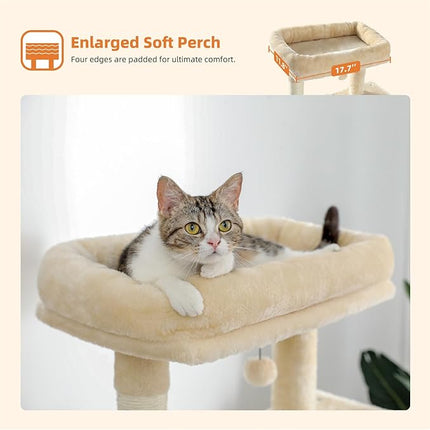 PAWZ Road Cat Tree 143cm Cat Scratching Post Multi-Level Play Tower with a Large Hammock and Top Perch Home Pet Furniture Beige
