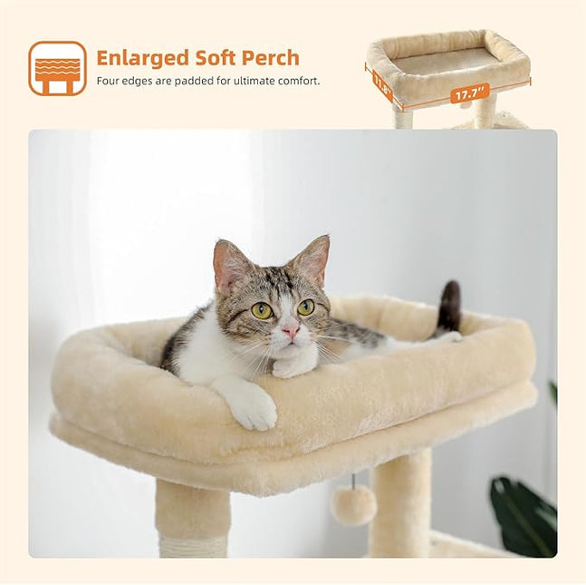 PAWZ Road Cat Tree 143cm Cat Scratching Post Multi-Level Play Tower with a Large Hammock and Top Perch Home Pet Furniture Beige