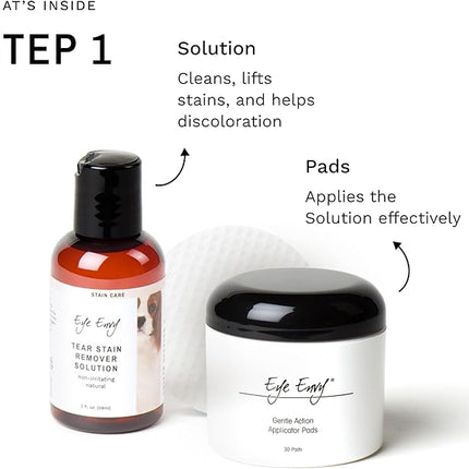 Eye Envy Dog Tear Stain Remover Starter Kit with ProPowder Brush | Stain Solution, Applicator Pads, Stain Powder and Small Applicator Brush | Lasts 30-45 Days