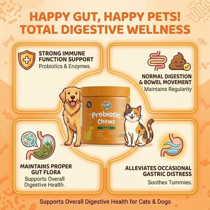 PetPurely Probiotic Chews for Dogs & Cats Gut Health 120 Soft Chews