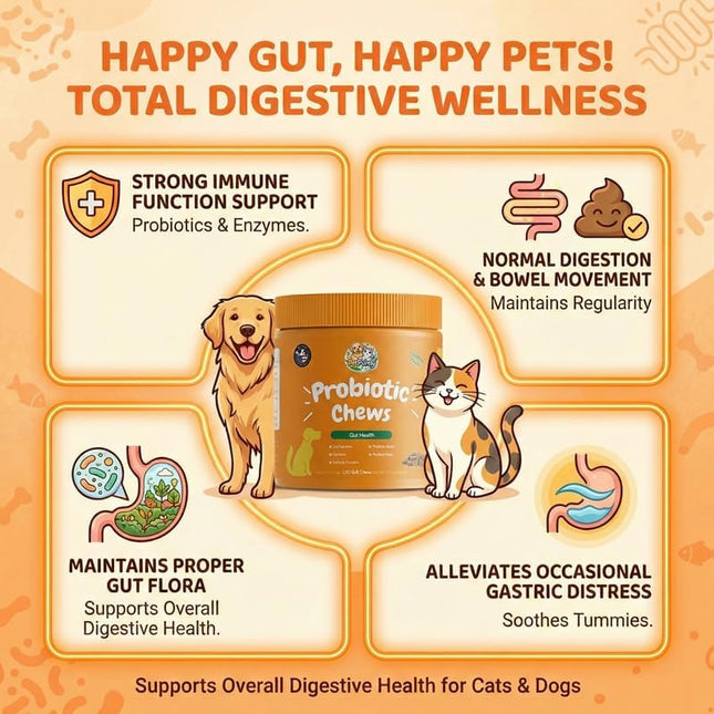 PetPurely Probiotic Chews for Dogs & Cats Gut Health 120 Soft Chews