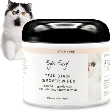 Eye Envy Tear Stain Wipes for Cats. Textured to Gently Clean Tear Stains.USA Made. 60 Cat Eye Wipes