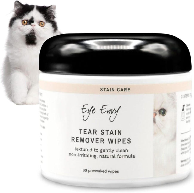 Eye Envy Tear Stain Wipes for Cats. Textured to Gently Clean Tear Stains.USA Made. 60 Cat Eye Wipes