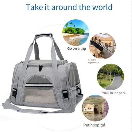 Soft-Sided Cat/Dog/Pet Carrier, Collapsible Pets Travel Carriers for Big Cats/Small Dogs with Shoulder Strap & Removable Mat, Mesh Puppy Carry Bag, Up to 16 Lbs, TSA Airline Approved(Gray)