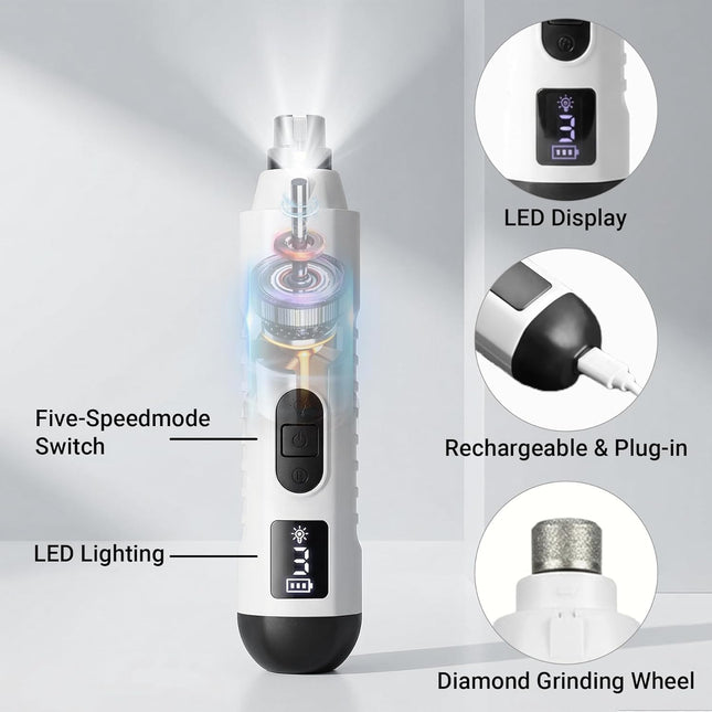 2026 Upgraded 5-Speed Dog Nail Grinder, Silent Groom Pro Pet Nail Grinder with Led Light