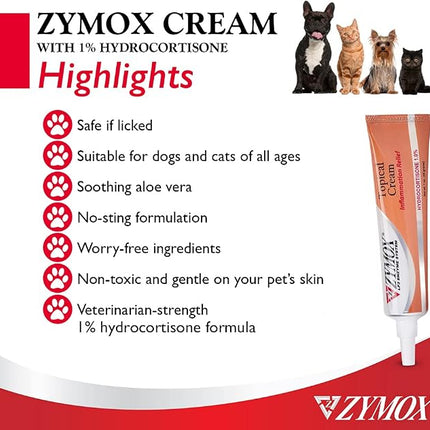 Zymox Veterinarian Strength Topical Cream with 1% Hydrocortisone for Dogs and Cats, 1oz