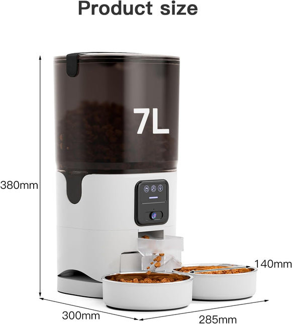 UMOMO Automatic Cat Feeder 7L Double Bowl Feeder, 1080P HD Camera Live Video, Night Vision 2-Way Audio, WiFi & App Remote Control, Programmable Pet Feeder, Smart Timed Dry Food Dispenser 2 Cats Dogs