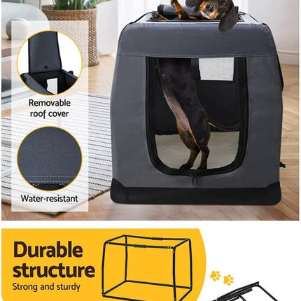 i.Pet Pet Carrier, 82 x 58 x 58cm 600D Oxford Extra Large Dog Crate Cat Carriers Foldable Bag Soft Sided Collapsible Travel Handbag Pets Products, Portable Removable Roof Cover Side Pocket Grey
