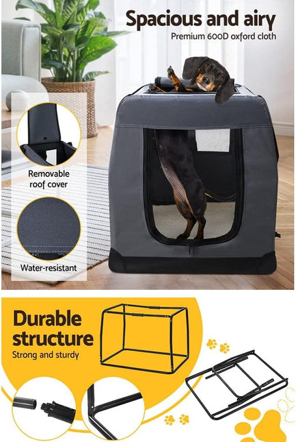 i.Pet Pet Carrier, 82 x 58 x 58cm 600D Oxford Extra Large Dog Crate Cat Carriers Foldable Bag Soft Sided Collapsible Travel Handbag Pets Products, Portable Removable Roof Cover Side Pocket Grey