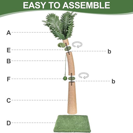 40'' Tall Cat Scratching Post Cat Tree, Curved Design Cat Scratcher Post with 3 Interactive Balls, Natural Sisal Rope