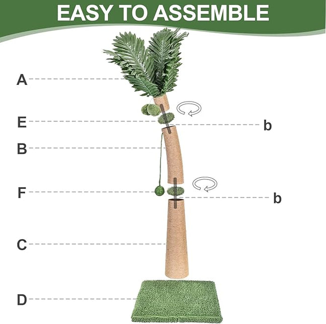 40'' Tall Cat Scratching Post Cat Tree, Curved Design Cat Scratcher Post with 3 Interactive Balls, Natural Sisal Rope
