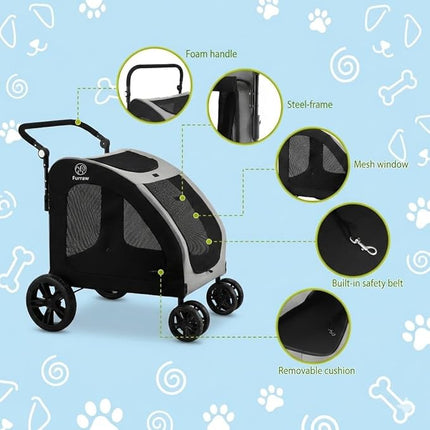 Grozy Heavy Duty Foldable Large Dog Stroller for Extra Large Dogs with EVA Wheels