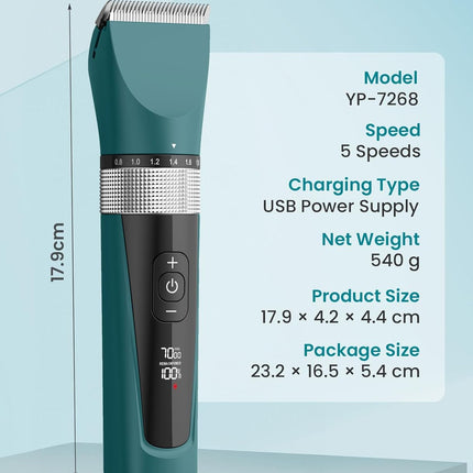 oneisall Cat Clippers for Matted Hair, 5-Speed Quiet Cat Grooming kit(Green)